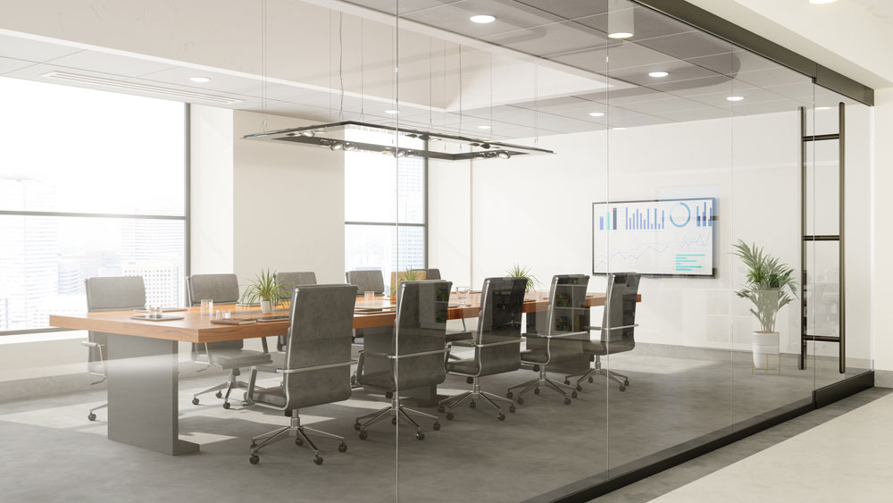 Conference-room-with-glass-walls-and-doors Commercial conference room with glass walls and doors