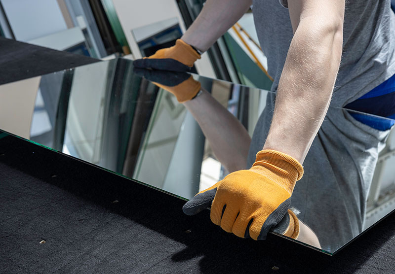 worker picking up a near mirror